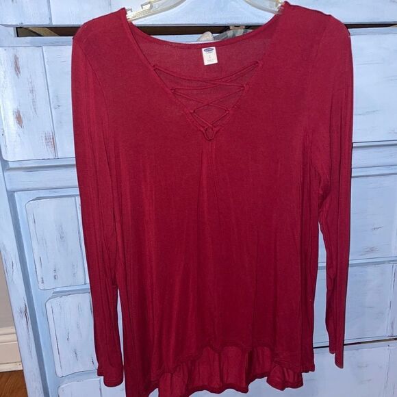 OLD NAVY red long sleeve criss cross tee Small - Picture 1 of 3